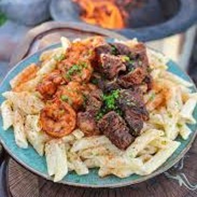 Surf & Turf Penne Alfredo.